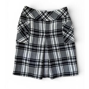80's 90's Vintage Renfrew Black White Houndstooth Plaid Pleated Wool Mini Skirt